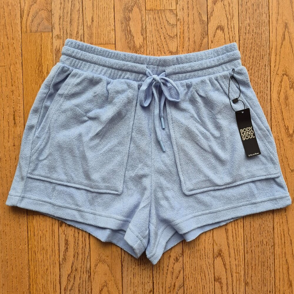 NWT La Vie en Rose Terry Cloth Shorts Body Mind Soul XS Light Blue